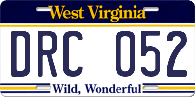 WV license plate DRC052