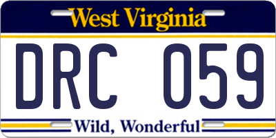 WV license plate DRC059