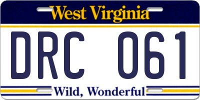 WV license plate DRC061