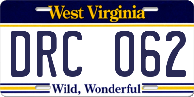 WV license plate DRC062