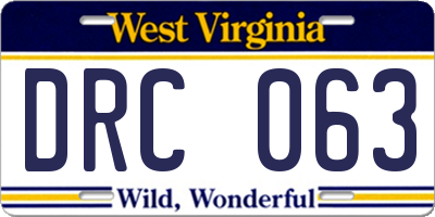 WV license plate DRC063