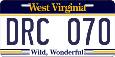 WV license plate DRC070