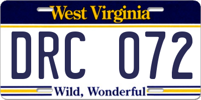WV license plate DRC072