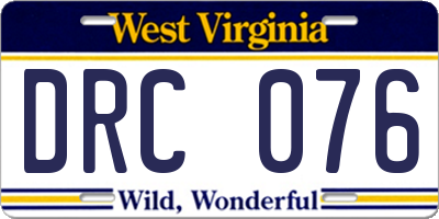 WV license plate DRC076