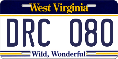 WV license plate DRC080