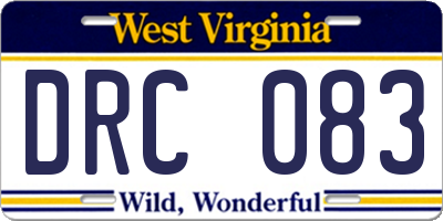 WV license plate DRC083