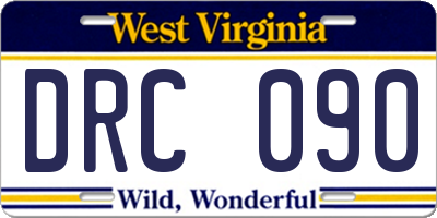 WV license plate DRC090