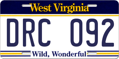 WV license plate DRC092