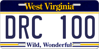 WV license plate DRC100