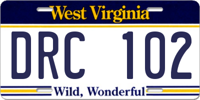 WV license plate DRC102