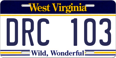 WV license plate DRC103