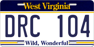 WV license plate DRC104
