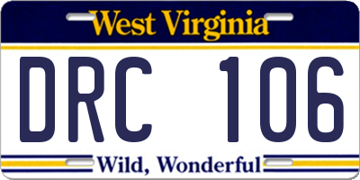 WV license plate DRC106