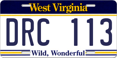 WV license plate DRC113