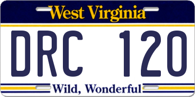 WV license plate DRC120