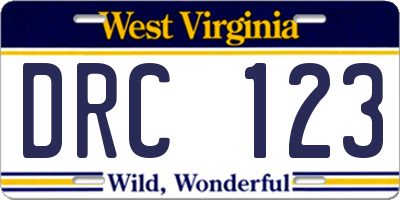 WV license plate DRC123