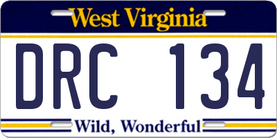 WV license plate DRC134