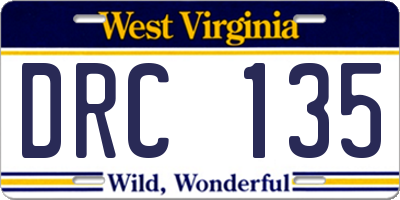 WV license plate DRC135