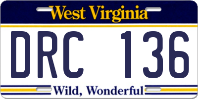 WV license plate DRC136