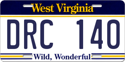 WV license plate DRC140