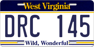 WV license plate DRC145