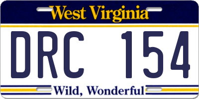 WV license plate DRC154