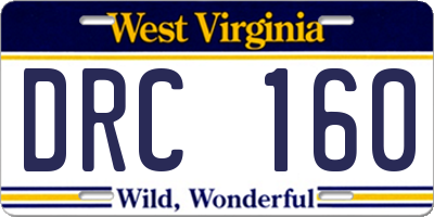 WV license plate DRC160