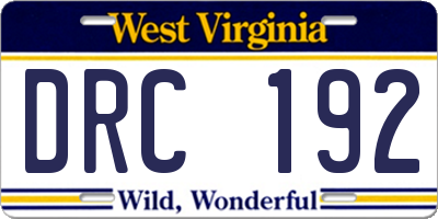 WV license plate DRC192