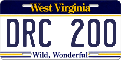 WV license plate DRC200