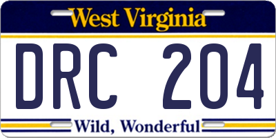 WV license plate DRC204