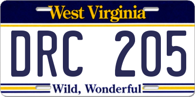 WV license plate DRC205