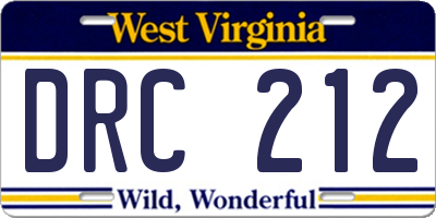WV license plate DRC212