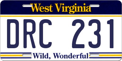 WV license plate DRC231