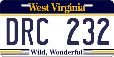 WV license plate DRC232