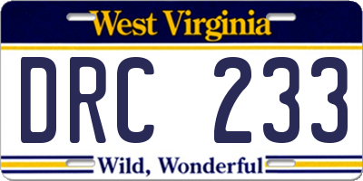 WV license plate DRC233