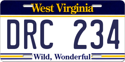 WV license plate DRC234