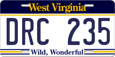 WV license plate DRC235