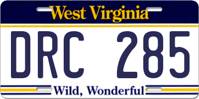 WV license plate DRC285