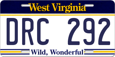 WV license plate DRC292