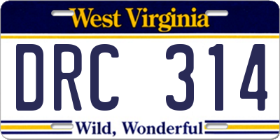 WV license plate DRC314