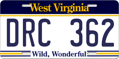 WV license plate DRC362