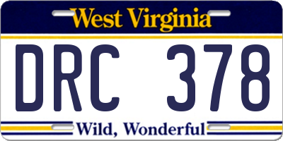WV license plate DRC378