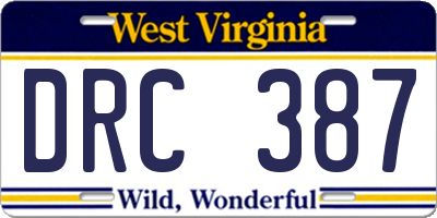 WV license plate DRC387
