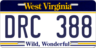 WV license plate DRC388