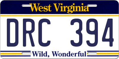 WV license plate DRC394