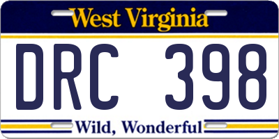 WV license plate DRC398