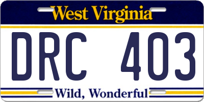 WV license plate DRC403