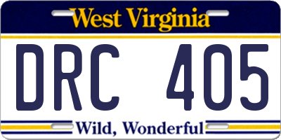 WV license plate DRC405