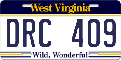 WV license plate DRC409