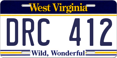 WV license plate DRC412
